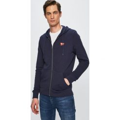 Wrangler - Bluza. Niebieskie bluzy męskie Wrangler, s, z nadrukiem, z bawełny, z kapturem, bez rękawów, z kapturem. W wyprzedaży za 179,90 zł.
