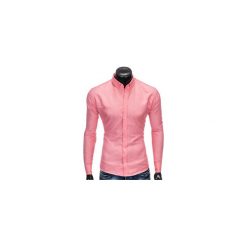 KOSZULA MĘSKA Z DŁUGIM RĘKAWEM K398 - KORALOWA. Pomarańczowe koszule męskie na spinki Ombre Clothing, m, z kontrastowym kołnierzykiem, z długim rękawem. Za 39,00 zł.