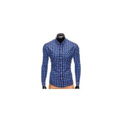 KOSZULA MĘSKA W KRATĘ Z DŁUGIM RĘKAWEM K394 - GRANATOWA. Niebieskie koszule męskie na spinki Ombre Clothing, m, z długim rękawem. Za 69,00 zł.