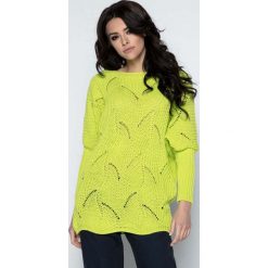 Sweter Lekki Ażurowy Nietoperz w Kolorze Limonki. Żółte bez kategorii Molly.pl, uniwersalny, z dzianiny, z dekoltem w łódkę. Za 119,90 zł.