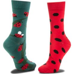 Skarpetki damskie: Skarpety Wysokie Damskie MANY MORNINGS – Dots And Bugs Czerwony Zielony