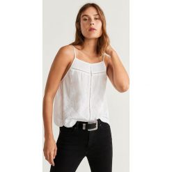 Mango - Top Thai. Białe bluzki damskie Mango, s, z haftami, z bawełny, bez kołnierzyka. Za 119,90 zł.