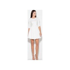 Sukienka K068 Ecru. Brązowe sukienki damskie KATRUS, m, bez wzorów, z koronki, eleganckie, bez kołnierzyka, bez rękawów, rozkloszowane. Za 129,00 zł.