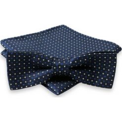 Granatowa Mucha w Groszki, Kropki + Poszetka, Męska MUALTS0078. Niebieskie muszki męskie Alties, na imprezę, w paski, eleganckie. Za 40,00 zł.