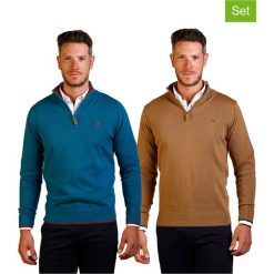 Sweter (2 szt.) w kolorze jasnobrązowym i niebieskozielonym. Pomarańczowe swetry męskie The Time of Bocha, m, z haftami, z bawełny, ze stójką, bez kaptura. W wyprzedaży za 219,95 zł.