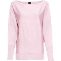 Sweter z szerokim dekoltem w łódkę bonprix pastelowy jasnoróżowy. Różowe swetry damskie bonprix, bez wzorów, bez rękawów, bez kaptura. Za 69,99 zł.