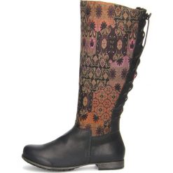 Buty zimowe damskie: Skórzane kozaki „Denk!” w kolorze czarnym ze wzorem