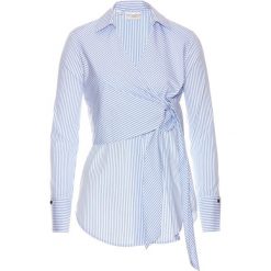 Bluzka kopertowa bonprix perłowy niebieski - biały w paski. Niebieskie t-shirty damskie bonprix, w paski, bez kołnierzyka. Za 69,99 zł.