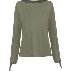 Shirt ze sznurowaniem bonprix oliwkowy. Zielone koszulki damskie bonprix, bez wzorów, z dekoltem w serek. Za 59,99 zł.