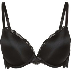 Biustonosz push-up bonprix czarny. Czarne biustonosze bonprix, w koronkowe wzory, z koronki. Za 64,99 zł.