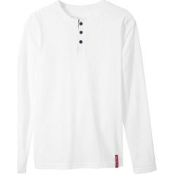 Shirt chłopięcy z dekoltem henley bonprix biały. Białe t-shirty chłopięce bonprix, bez wzorów, z długim rękawem. Za 34,99 zł.
