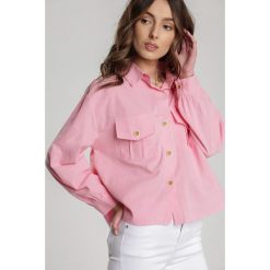 Różowa Koszula Galena. Różowe bluzki damskie Renee, do pracy, xl, bez wzorów, eleganckie, z wykładanym kołnierzem, z krótkim rękawem. Za 69,99 zł.