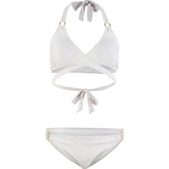 Bikini z ramiączkami wiązanymi na szyi (2 części) bonprix biało-beżowy. Białe stroje kąpielowe damskie bonprix, w paski. Za 89,99 zł.