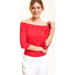 Bluzka długi rękaw. Czerwone bluzki damskie Top Secret, bez wzorów, eleganckie, bez kołnierzyka, z długim rękawem. W wyprzedaży za 24,99 zł.