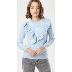 Niebieski Sweter Lagurenna. Niebieskie swetry damskie Born2be, s, bez wzorów, bez rękawów, bez kaptura. Za 109,99 zł.