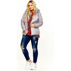 Kurtka z kapturem szary. Szare kurtki damskie Tagless, plus size, bez wzorów, z kapturem. Za 222,39 zł.