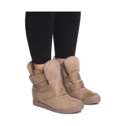 Brązowe Sneakersy Na Koturnie Z Rzepą 1703 Camel. Pomarańczowe trampki i tenisówki damskie ButyModne, bez wzorów, na rzepy. Za 79,00 zł.