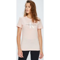 Calvin Klein Jeans - Top. Szare topy damskie Calvin Klein Jeans, l, z nadrukiem, z bawełny, z okrągłym kołnierzem. Za 199,90 zł.