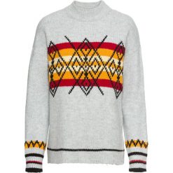 Sweter dzianinowy bonprix jasnoszary wzorzysty. Szare swetry damskie bonprix, bez wzorów, z dzianiny, bez rękawów, bez kaptura. Za 84,99 zł.