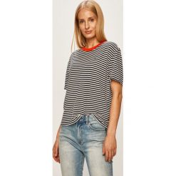 Tommy Jeans - T-shirt. Niebieskie bluzki damskie Tommy Jeans, s, bez wzorów, z poliesteru, z okrągłym kołnierzem. Za 169,90 zł.