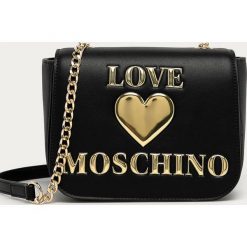 Love Moschino - Torebka. Czarne listonoszki damskie Love Moschino, w paski, ze skóry ekologicznej, na ramię, małe, z aplikacjami. Za 679,90 zł.