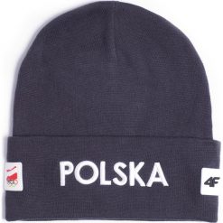 Czapka uniseks Polska PyeongChang 2018 CAU900R - grafit. Szare czapki męskie marki 4f, na zimę, z aplikacjami, z bawełny. W wyprzedaży za 39,99 zł.