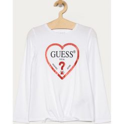 Guess Jeans - Longsleeve dziecięcy 116-175 cm. Różowe bluzki dziewczęce Guess Jeans, z nadrukiem, z elastanu, z okrągłym kołnierzem, z długim rękawem, długie, bez kaptura. Za 89,90 zł.