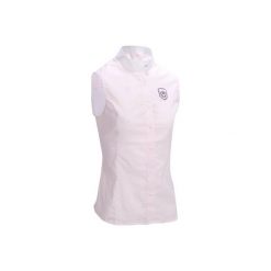 Koszula bez rękawów jeździecka na zawody damska. Białe t-shirty damskie marki OKKSO, z elastanu, bez rękawów. W wyprzedaży za 59,99 zł.