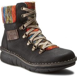 Botki RIEKER - 73343-00 Black Combination. Czarne botki damskie skórzane marki Kazar, na wysokim obcasie, na sznurówki. W wyprzedaży za 189,00 zł.