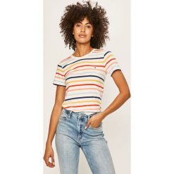Tommy Hilfiger - T-shirt. Białe bluzki damskie TOMMY HILFIGER, s, bez wzorów, z elastanu, z okrągłym kołnierzem. Za 199,90 zł.