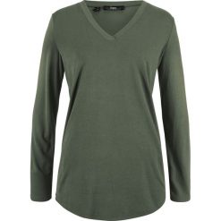 Shirt z dekoltem w serek bonprix oliwkowy. Zielone koszulki damskie bonprix, bez wzorów, z dekoltem w serek, bez rękawów. Za 59,99 zł.