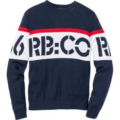 Sweter Regular Fit bonprix ciemnoniebieski. Niebieskie bez kategorii bonprix, xl, z nadrukiem, z kontrastowym kołnierzykiem. Za 59,99 zł.
