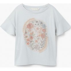 Mango Kids - Top dziecięcy Lorena 110-164 cm. Szare bluzki dziewczęce marki Mango Kids, z nadrukiem, z bawełny, z okrągłym kołnierzem. W wyprzedaży za 29,90 zł.