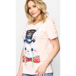 Bluzki damskie: Różowy T-shirt Happy Easter