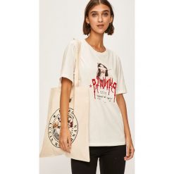 Pinko - T-shirt + torba. Białe topy damskie Pinko, s, z aplikacjami, z bawełny, z okrągłym kołnierzem. Za 559,90 zł.