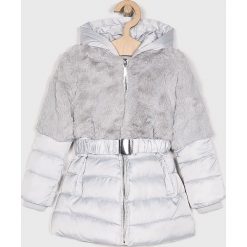 Blukids - Kurtka dziecięca 98-134 cm. Szare kurtki dziewczęce Blukids, w paski, z poliesteru, długie, z kapturem. W wyprzedaży za 139,90 zł.