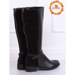 Kozaki oficerki damskie czarne G-7603 BLACK. Czarne kozaki damskie obuwie damskie, na imprezę, z zamszu, eleganckie, bez obcasa, na płaskiej podeszwie, bez zapięcia. Za 143,99 zł.