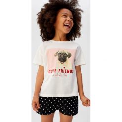 Mango Kids - T-shirt dziecięcy Dog 110-164 cm. Białe bluzki dziewczęce Mango Kids, z nadrukiem, z bawełny, z okrągłym kołnierzem, bez rękawów, bez kaptura. Za 35,90 zł.