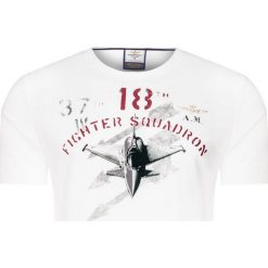 T-shirt AERONAUTICA MILITARE. Białe t-shirty męskie Aeronautica Militare, z nadrukiem, z bawełny, militarne, z okrągłym kołnierzem. Za 240,00 zł.