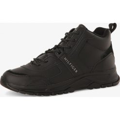 Tommy Hilfiger - Męskie tenisówki ze skóry, czarny. Czarne trampki męskie TOMMY HILFIGER, bez wzorów, ze skóry, przed kolano, bez zapięcia. Za 449,95 zł.