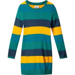 Sukienka dzianinowa w szerokie paski bonprix niebiesko-żółty szafranowy w paski. Niebieskie sukienki dziewczęce bonprix, w paski, z dzianiny, bez rękawów. Za 54,99 zł.