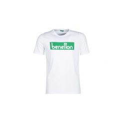 T-shirty z krótkim rękawem Benetton CLYDE. Białe t-shirty męskie Benetton, s, bez wzorów, bez kołnierzyka, krótkie. Za 79,00 zł.