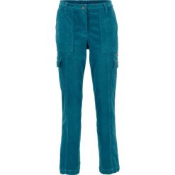 Spodnie sztruksowe bojówki z wygodnym paskiem Loose Fit bonprix niebieskozielony. Niebieskie spodnie damskie bonprix, ze sztruksu. Za 129,99 zł.