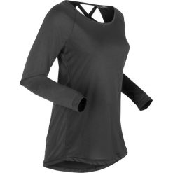 Shirt z wycięciem z tyłu, długi rękaw bonprix czarny. Czarne koszulki damskie bonprix, bez wzorów, bez kołnierzyka, z długim rękawem. Za 44,99 zł.