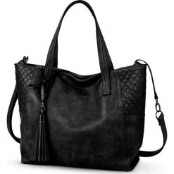 Torebka shopper ze stebnowanym przeszyciem i chwostem bonprix czarny. Czarne torby damskie na zakupy bonprix, bez wzorów, bez dodatków. Za 109,99 zł.