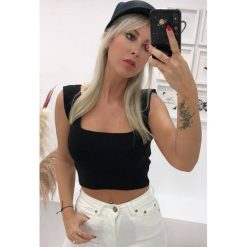 Top BIANKA BLACK. Czarne bluzki damskie IVET, bez wzorów, z jeansu, bez kołnierzyka, bez rękawów. W wyprzedaży za 29,00 zł.