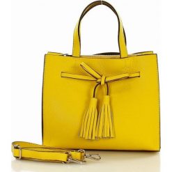 Torebka skórzana italian bag KLAUDIA żółta. Żółte kuferki damskie marki MAZZINI, w paski, ze skóry, zdobione, z kokardką. Za 249,00 zł.