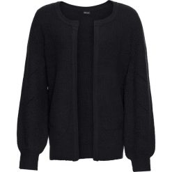 Sweter rozpinany ażurowy bonprix czarny. Czarne swetry damskie bonprix, bez wzorów, eleganckie, bez rękawów, bez kaptura. Za 44,99 zł.