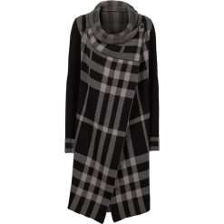 Płaszcz dzianinowy bonprix czarno-szary w kratę. Szare kurtki damskie marki bonprix, na zimę, z aplikacjami, z dzianiny, eleganckie, bez kaptura. Za 109,99 zł.