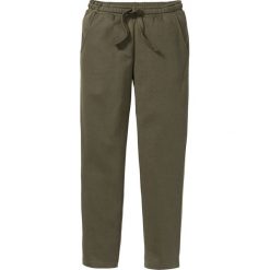 Spodnie sportowe bonprix ciemnooliwkowy. Zielone spodnie męskie marki bonprix, xxl, w paski, z dzianiny, sportowe. Za 54,99 zł.